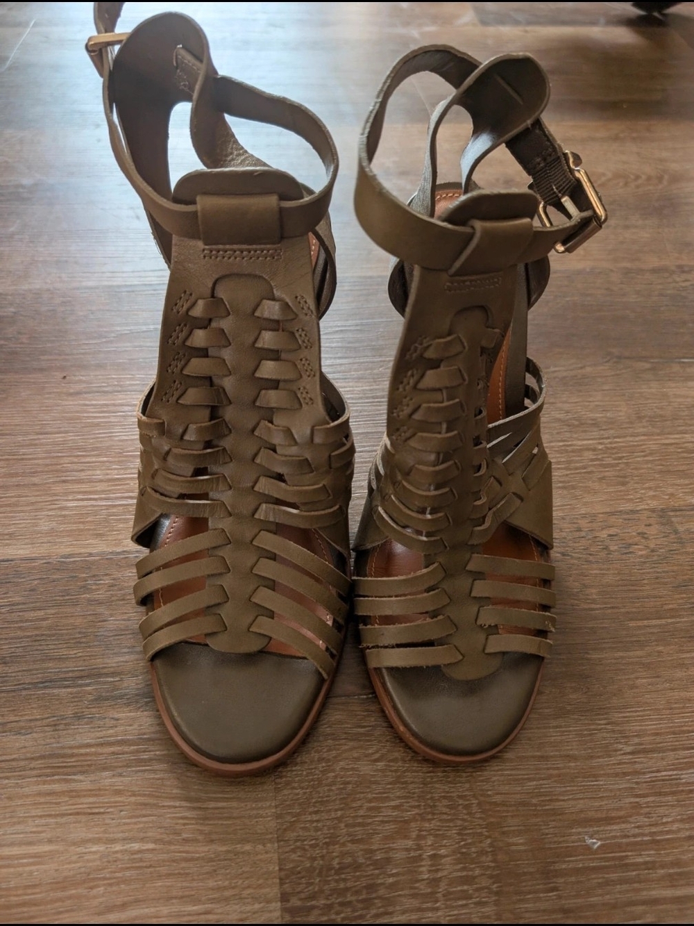 Gianni Bini Olive Strappy Woven High Heel Sandals